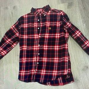 Simply Southern Kids Plaid Button Down Shirt - Red, White, and Black